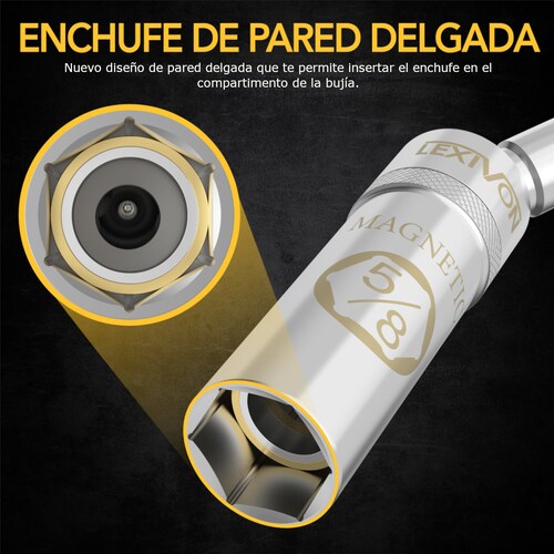 Dado Llave Bujía 5/8 Magnético LEXIVON giratorio largo 15cm.
