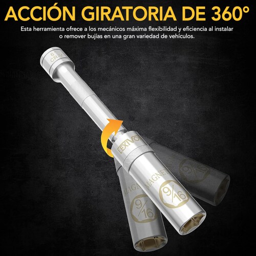 Dado Llave Bujía 9/16 Magnético LEXIVON giratorio largo 15cm