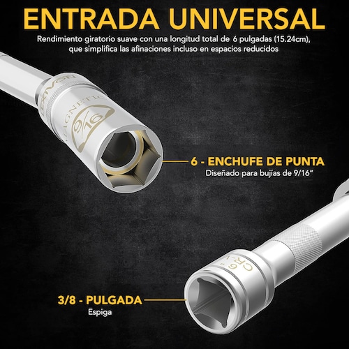 Dado Llave Bujía 9/16 Magnético LEXIVON giratorio largo 15cm