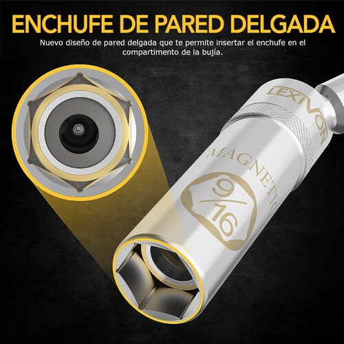 Dado Llave Bujía 9/16 Magnético LEXIVON giratorio largo 15cm