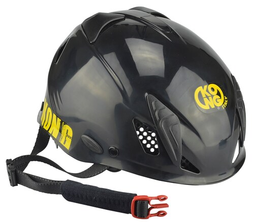 Casco para escalada Negro "kong" Carcasa en ABS ultrarresistente, correa de poliéster con cierre de clic y regulación rápida de la talla con sistema de rueda