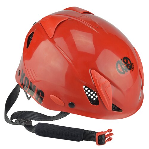 Casco para escalada Rojo "kong" Carcasa en ABS ultrarresistente, correa de poliéster con cierre de clic y regulación rápida de la talla con sistema de rueda
