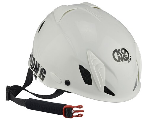 Casco para escalada Blanco "kong" Carcasa en ABS ultrarresistente, correa de poliéster con cierre de clic y regulación rápida de la talla con sistema de rueda