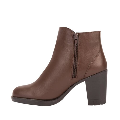 Botines de piel color café para mujer con detalle tejido y cierre, marca Sao Paulo, mod. 1109603