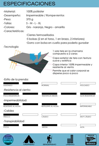 Chamarra Impermeable Outdoor Negro de Hombre para Campismo, Senderismo y Ciudad Laca-BK