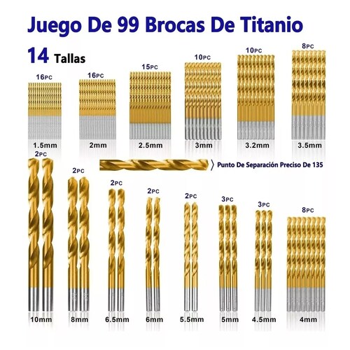 Juego 99 Brocas Herramientas Madera Metal Concreto 1.5-10mm