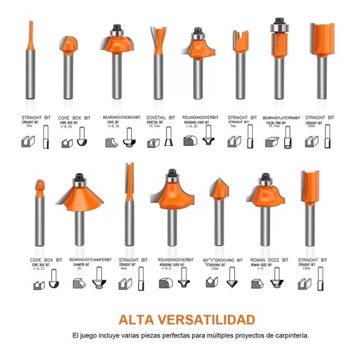 Juego Brocas Router Taladro 1/4 15 Pz