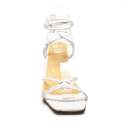 Sandalia Zapatilla Tacón Altura 8 cm Tiras Gladiador Blanco