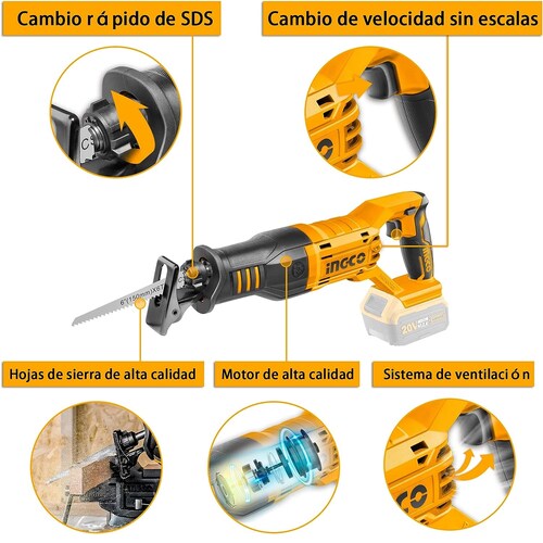 Sierra Sable inalambrica 115Mm 20V 2800 Rpm Ingco Crsli1151