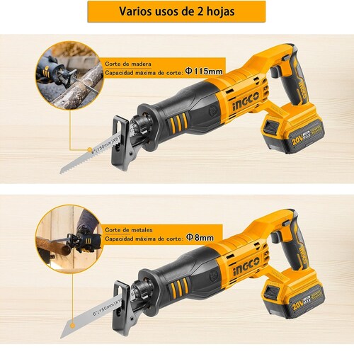 Sierra Sable inalambrica 115Mm 20V 2800 Rpm Ingco Crsli1151