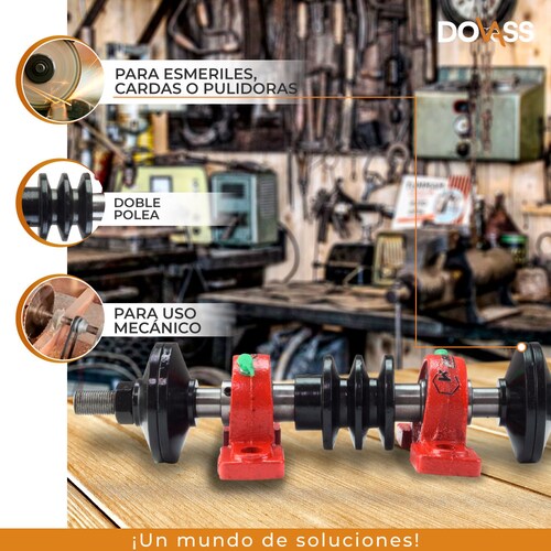 Karlen Mandril Para Esmeril Cardas o Pulidoras De Doble Polea Banda V sin Broquero, Ideal para aplicaciones de uso pesado para trabajar con metal y madera, Largo 33cm / Ent. 13mm / Broquero 13mm