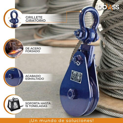 Polea con grillete de Eslinga Capacidad 15 Toneladas Polea 45.72cm Cuerda 1 Pulgadas Azul con Rojo
