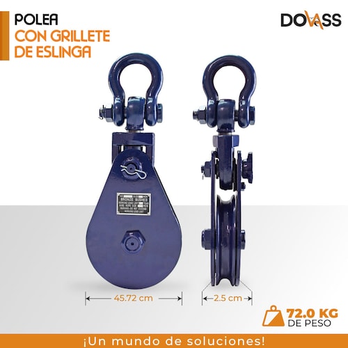 Polea con grillete de Eslinga Capacidad 15 Toneladas Polea 45.72cm Cuerda 1 Pulgadas Azul con Rojo