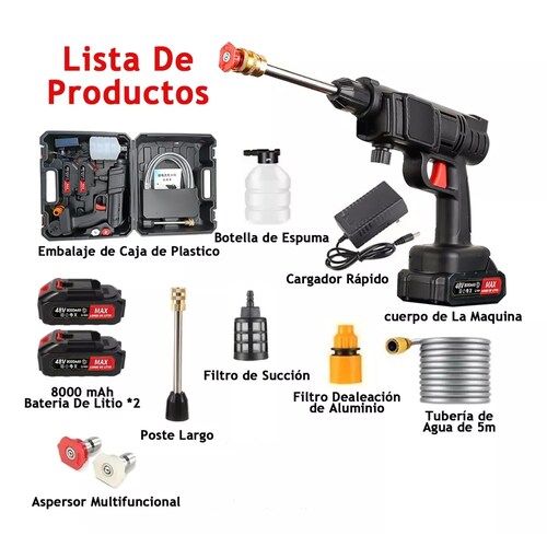 Pistola Lavado Auto Hidrolavadora Inalámbrico 2 Baterías 48v