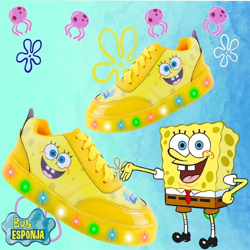 Tenis Bob Esponja Luces Leds Casual Niños 770 Amarillo Total.
