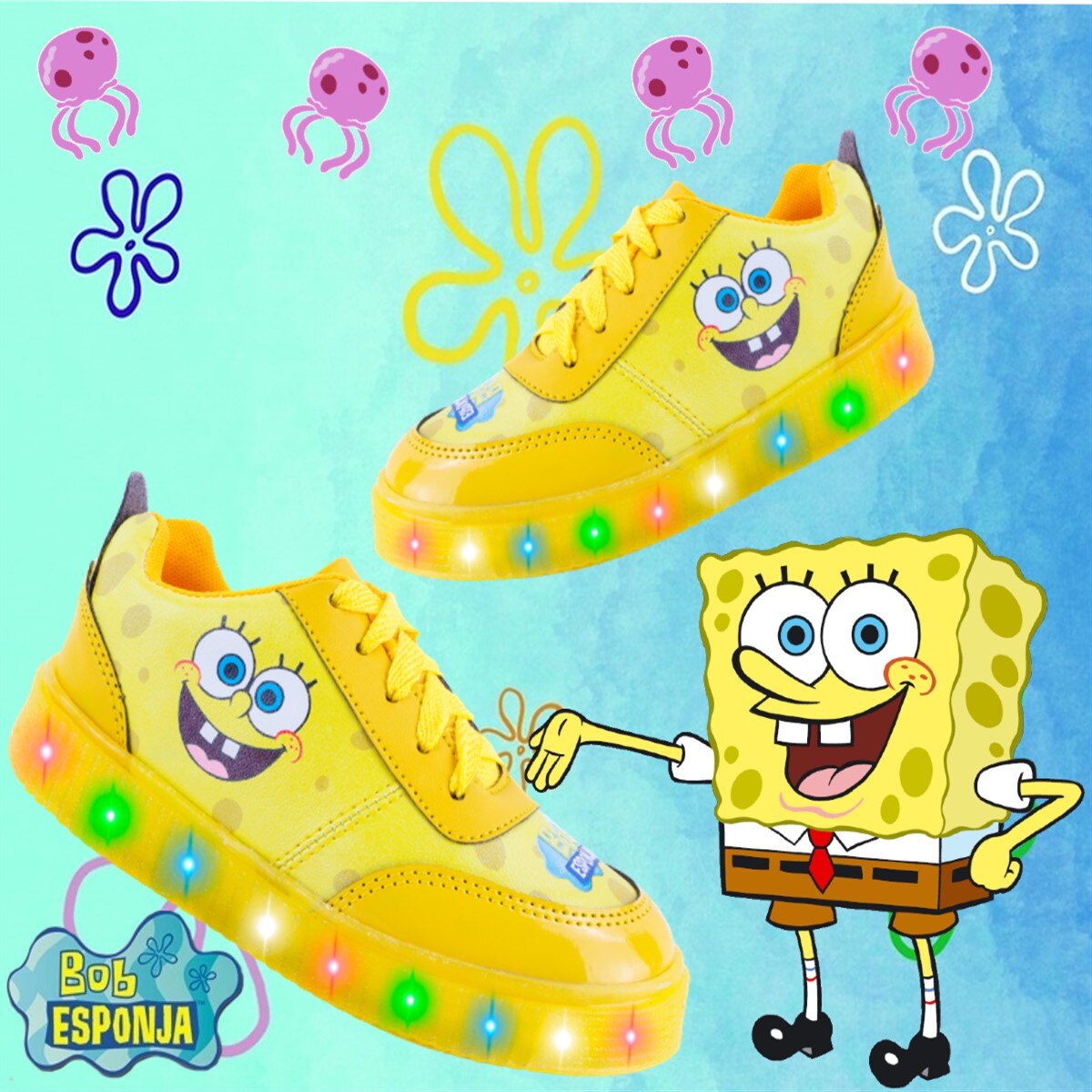 Tenis Bob Esponja Luces Leds Casual Ni os 770 Amarillo Total