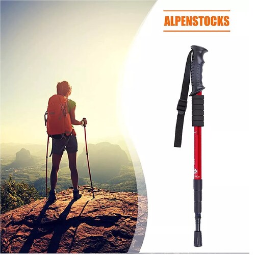 Bastón Plegable Ligero Senderismo Caminar Escalar Rojo