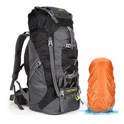 Mochila 60 L Senderismo Campismo Impermeable Cubierta Lluvia Negro