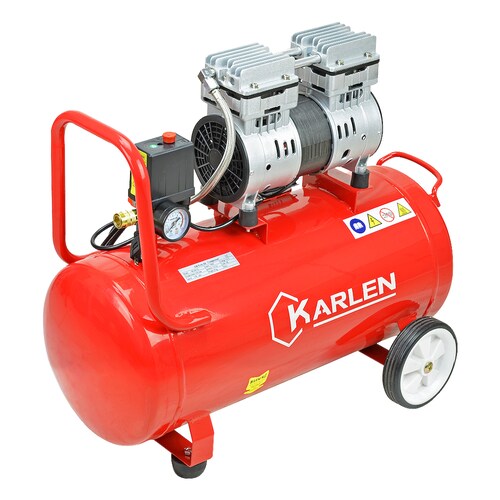 Compresor Libre De Aceite Tanque 50 litros 1HP 750W 110V/60 Silenciosa 58db Incluye Llantas Para Fácil Transportación Ideal Para Uso Dental