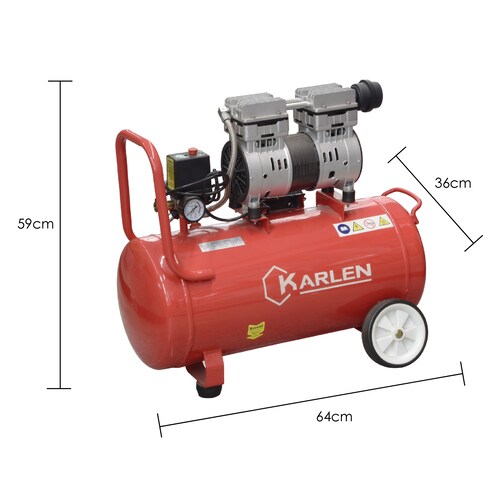 Compresor Libre De Aceite Tanque 50 litros 1HP 750W 110V/60 Silenciosa 58db Incluye Llantas Para Fácil Transportación Ideal Para Uso Dental Incluye Filtro de aire, Codo y arandelas, Capacitor, Válvula