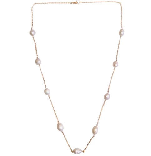 Collar 70 Cm y Aretes Perla Cultivada y Cadena en Chapa De Oro