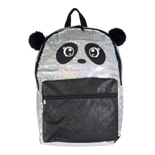 Mochila Escolar Primaria Kiut Oso Panda Lentejuelas.