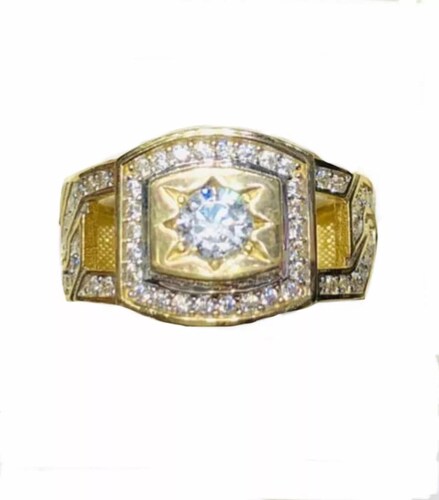 Anillo Sello Estrella Zirconias Oro 14K. + Obsequio