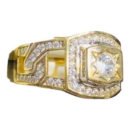 Anillo Sello Estrella Zirconias Oro 14K. + Obsequio