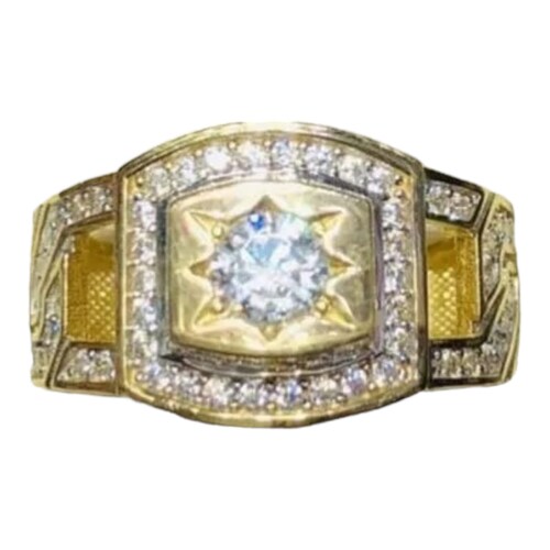 Anillo Sello Estrella Zirconias Oro 14K. + Obsequio