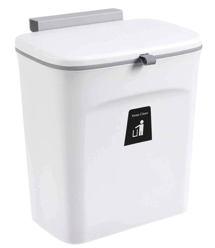 Bote de Basura Colgante para Cocina, Bote con Tapa de Cocina con Jalador de Migajas Capacidad 9L