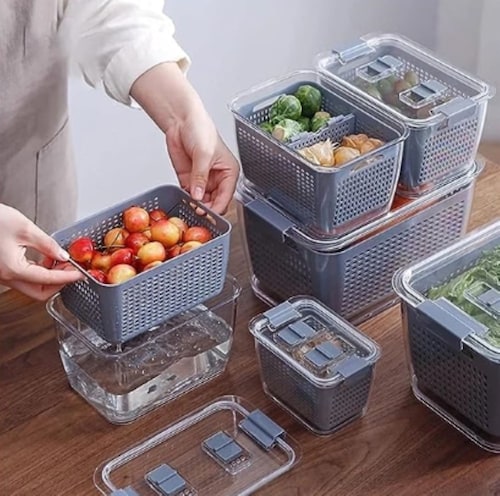 Contenedores para Almacenar Verduras y Frutas en el Refrigerador, 3 Recipientes de Alimentos para Refrigerador