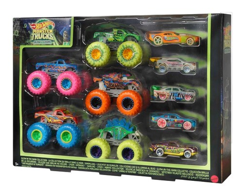 Hot Wheels Monster Trucks Glow in The Dark Multipack Vehículos de Juguete .