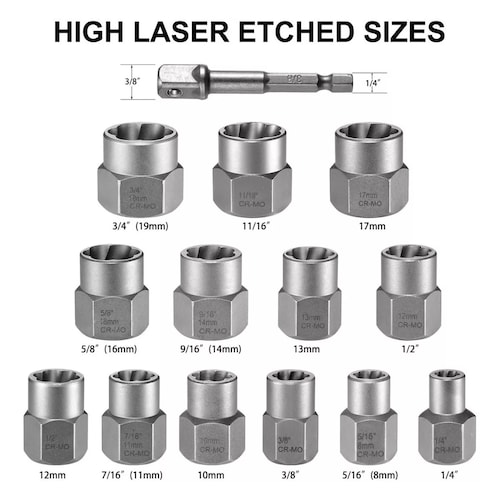 Juego Extractor De Tornillos Y Tuerca 14 Piezas