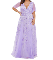 Vestido Elegante de Fiesta Largo Lila Violeta para Mujer con Lentejuela Sirena Cuello V Manga Corta T Ch a Talla Extra