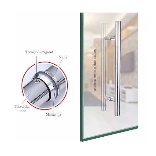 Jaladera Acero Inoxidable Tipo H Puerta Cristal,60cm, Satín Plata