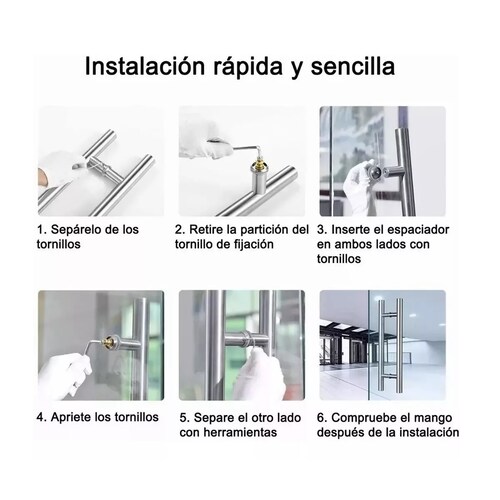Jaladera Acero Inoxidable Tipo H Puerta Cristal,60cm, Satín Plata