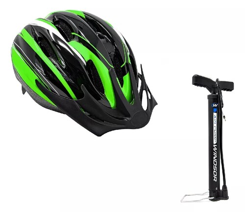 CASCO DE BICICLETA UNISEX T-54/58 + BOMBA P/BICICLETA WINDSOR VERDE ENDY2