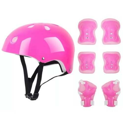 Kit De Proteccion Rodilla Codo Mano Patinaje Para Niño Rosa 7Pzas (s)