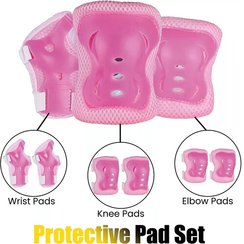 Kit De Proteccion Rodilla Codo Mano Patinaje Para Niño Rosa 7Pzas (s)