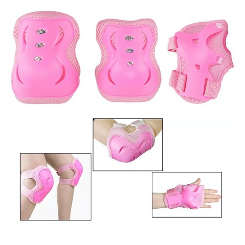 Kit De Proteccion Rodilla Codo Mano Patinaje Para Niño Rosa 7Pzas (s)
