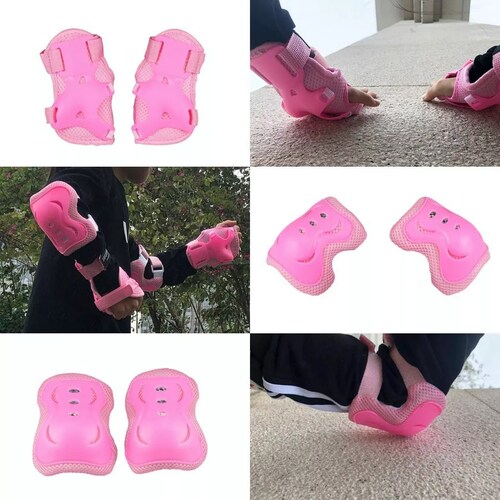 Kit De Proteccion Rodilla Codo Mano Patinaje Para Niño Rosa 7Pzas (s)