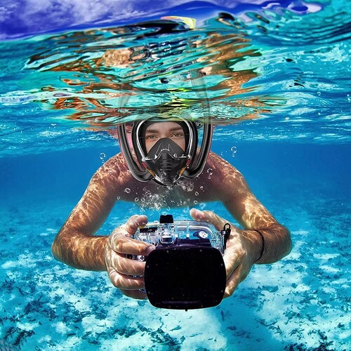 Máscara Snorkel De Buceo De Cara Completa Doble Tubo Negro