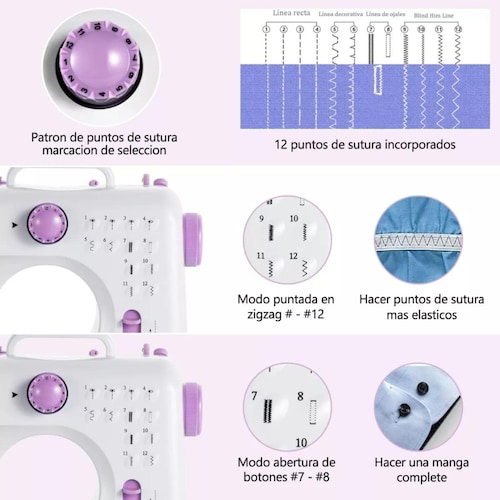 Máquina de Coser, Portátil máquina de coser luz LED con extensión adicional con 12 puntos 