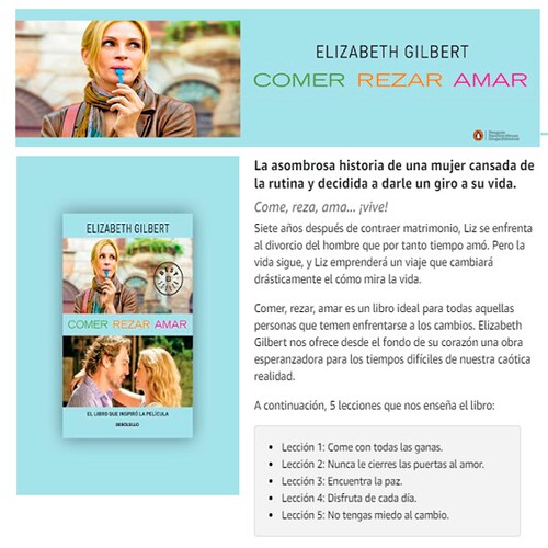 Libro Comer, rezar, amar Bestseller Autor Elizabeth Gilbert