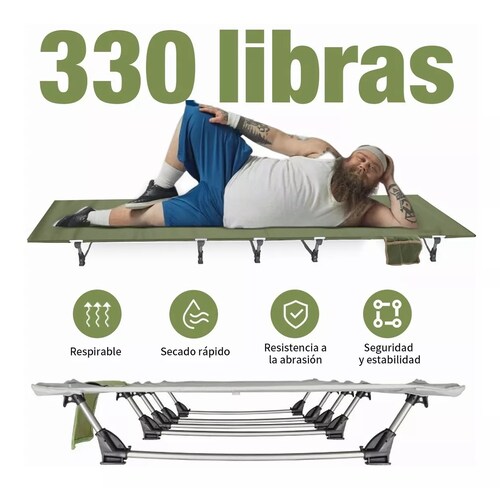 Catre Plegable Acampar Campismo 187 X 60 X 13.5 Cm Verde