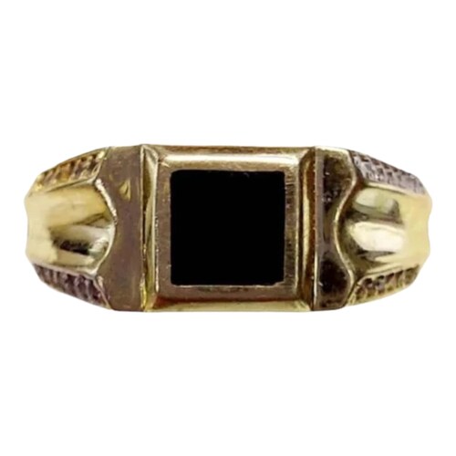 Anillo Sello Ópalo Negro Oro 10K. + Obsequio