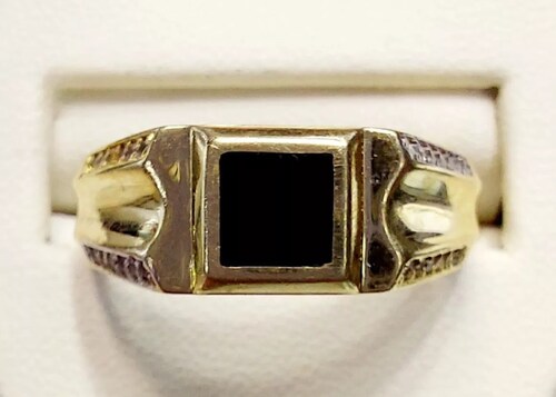 Anillo Sello Ópalo Negro Oro 10K. + Obsequio