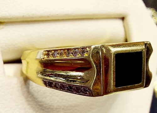 Anillo Sello Ópalo Negro Oro 10K. + Obsequio