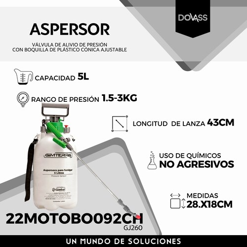 Aspersor para Fumigar con Rango De Presión 1.5-3kg De 5 litros Boquilla De Plástico Cónica Ajustable Lanza Resistente A La Corrosión Retorno