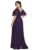 Vestido Elegante de Fiesta Largo Morado Uva para Mujer Manga Ancha Cuello V T Ch a Talla Extra